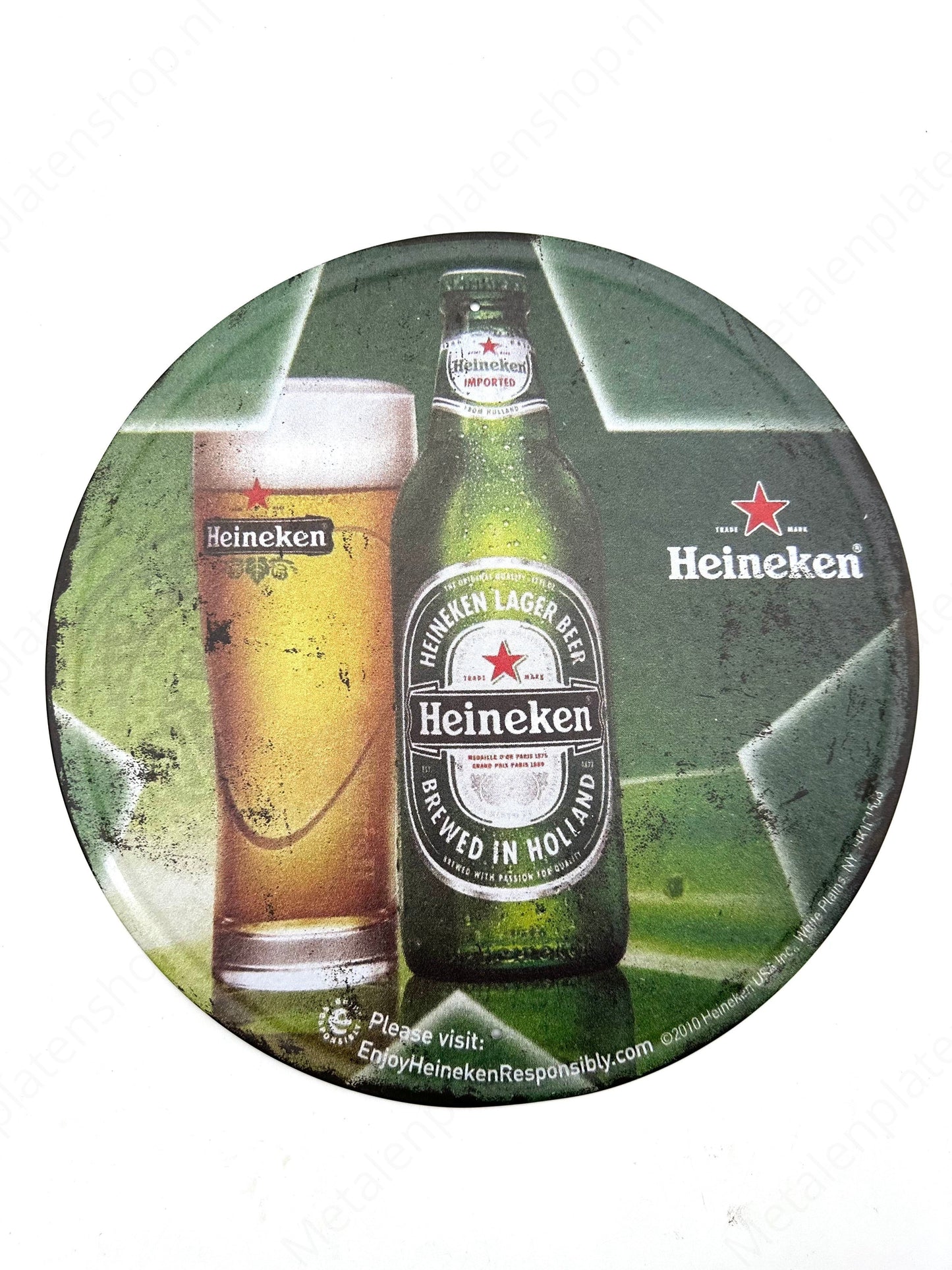 Metalen Wandbord - Heineken Bierglas - Rond