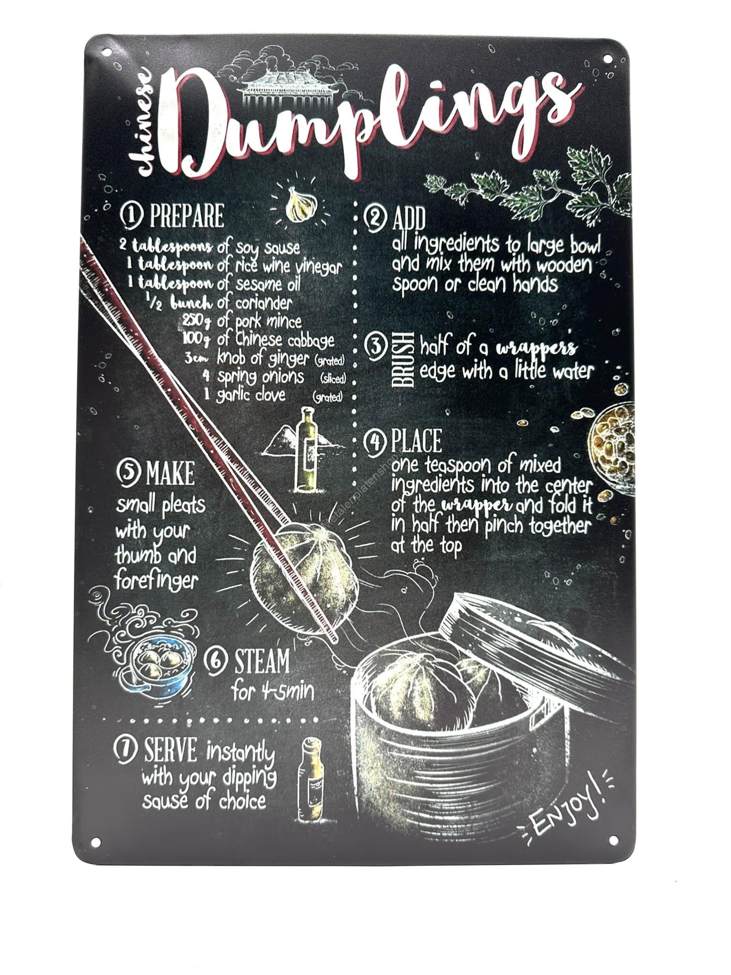 Metal Wall Sign - Dumplings - Chalkboard