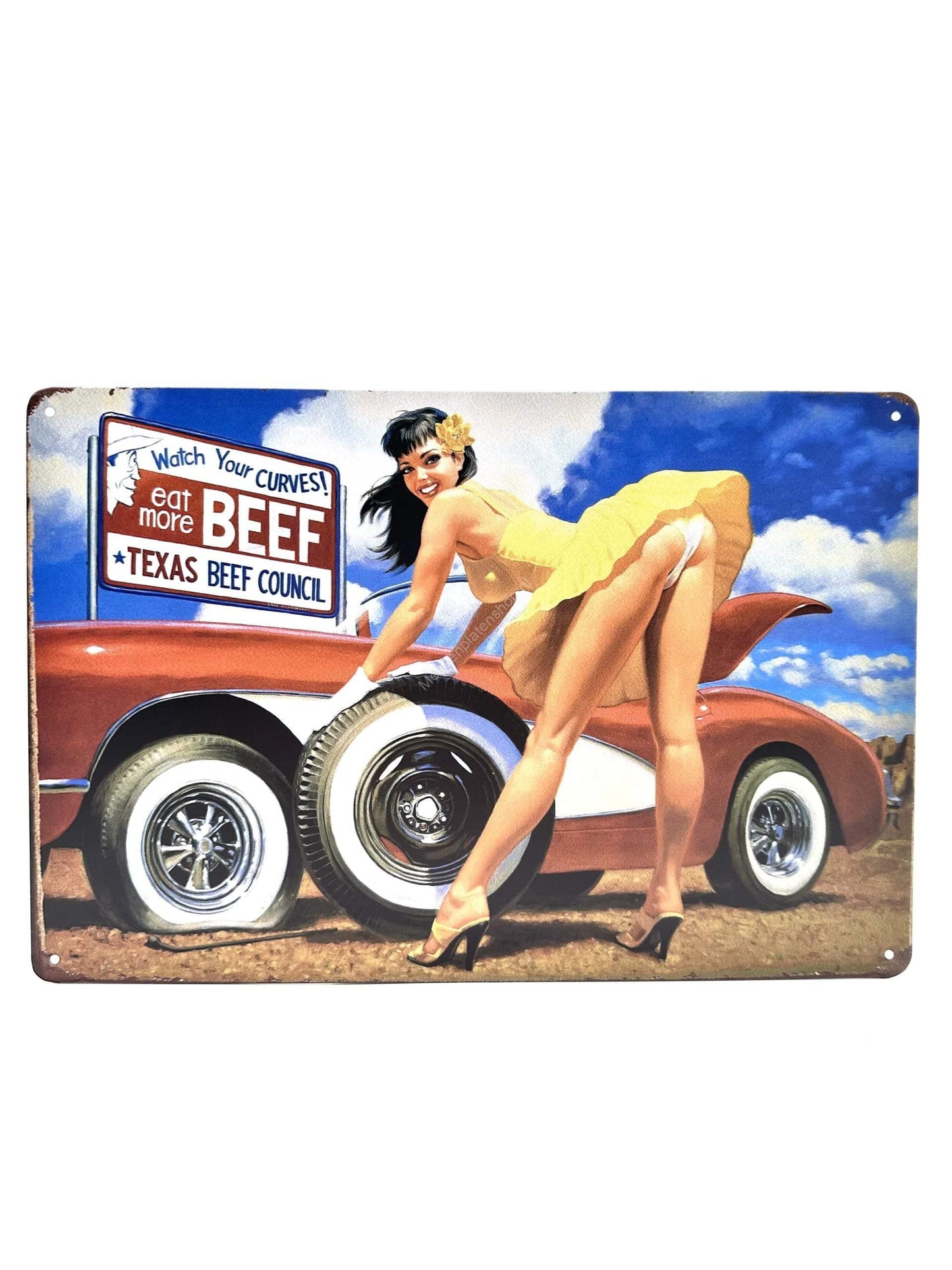 Metalen Wandbord - Watch your Curves - Eat more Beef