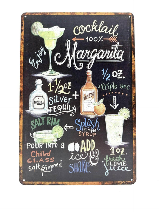 Metalen Wandbord - Krijtbord - Cocktail - 100% Margarita