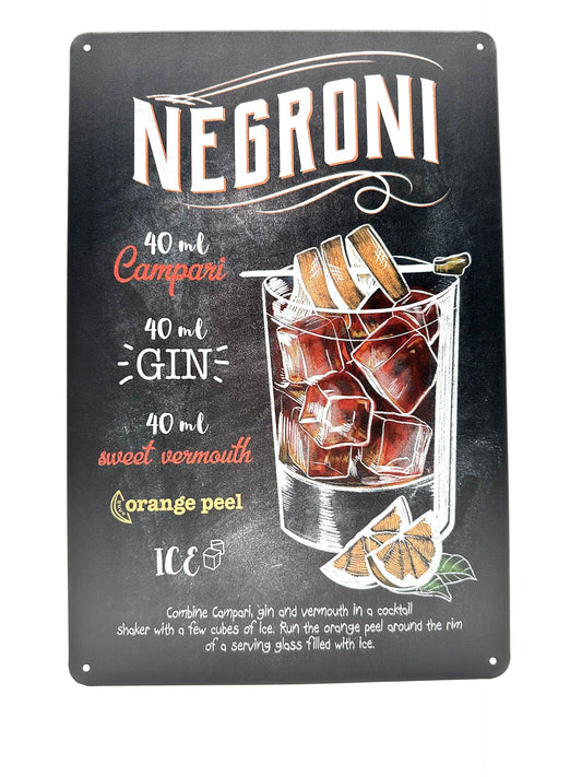 Wandschild aus Metall – Tafel – Cocktail – Negroni