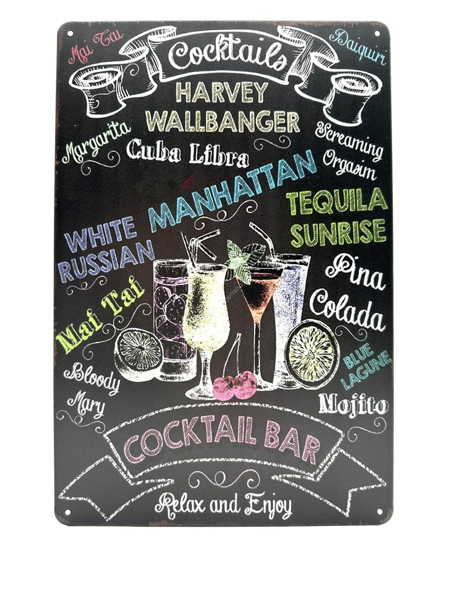 Metal Wall Sign - Chalkboard - Cocktails - Collection