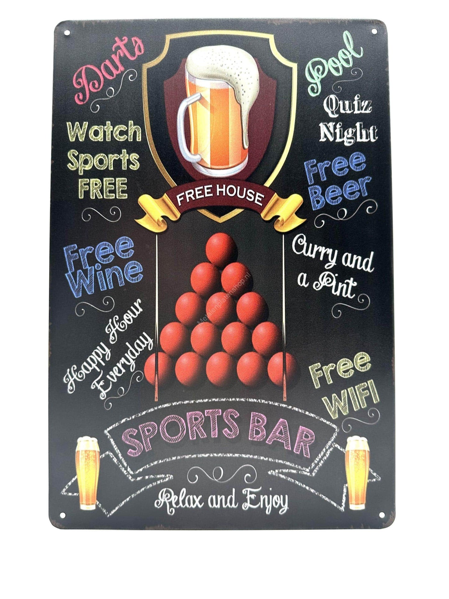 Metal Wall Sign - Chalkboard - Sports Bar - Cafe