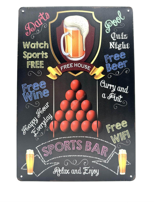 Metalen Wandbord - Krijtbord - Sports Bar - Cafe