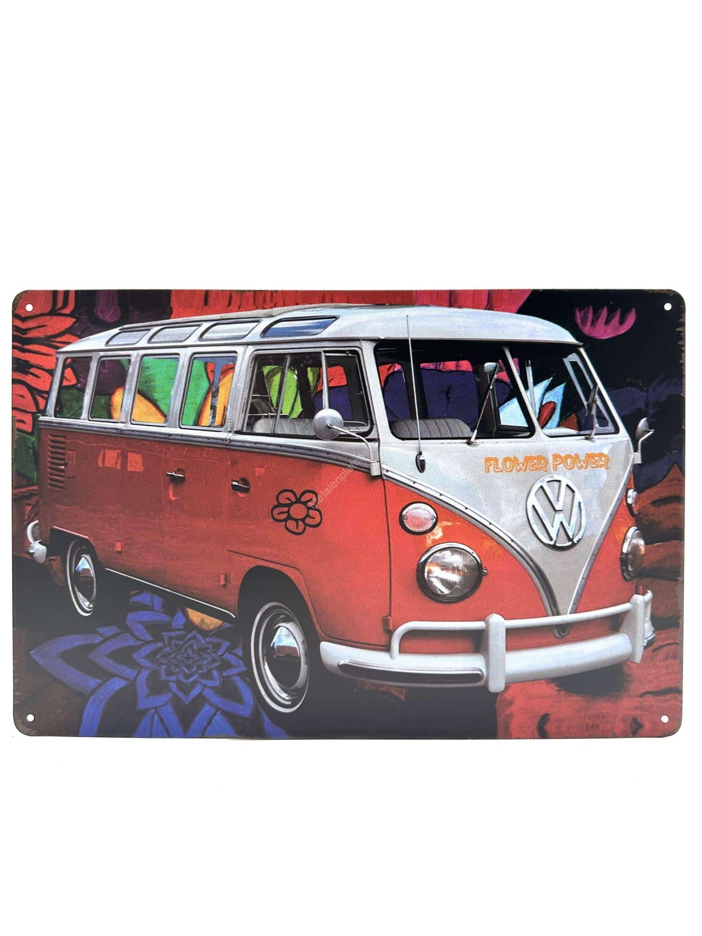 Metallwandschild - Volkswagen - Flower Power