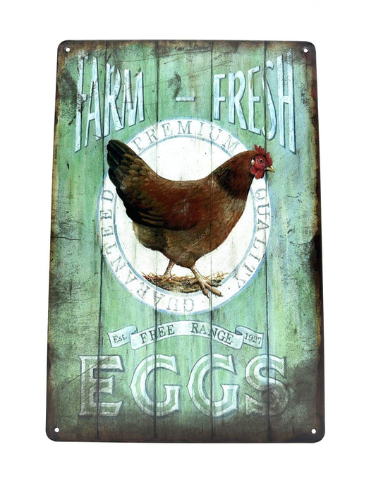 Metalen Wandbord - Farm - Fresh - Eggs