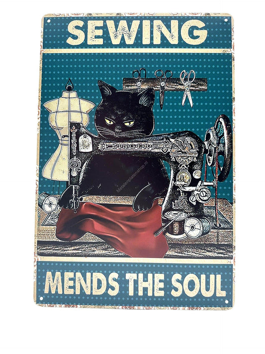 Wandschild aus Metall – Sewing Mend The Soul