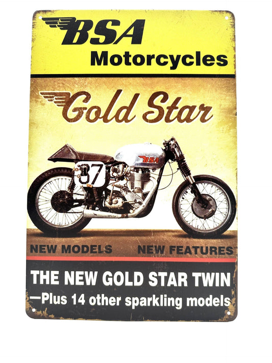 Metal Wall Sign - BSA Motorcycles - Gold Star