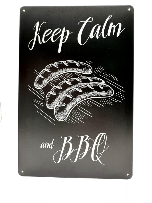 Metalen Wandbord - Keep calm and BBQ