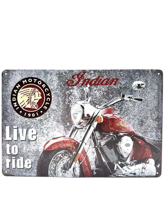 Metal Wall Sign - Indian Motorcycles - Live to ride