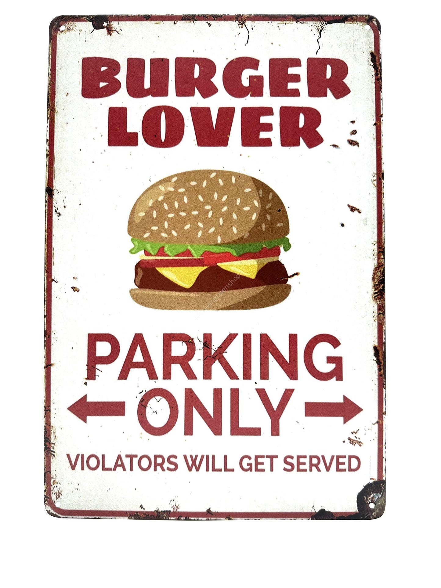 Wandschild aus Metall – Burger-Liebhaber – Nur Parken