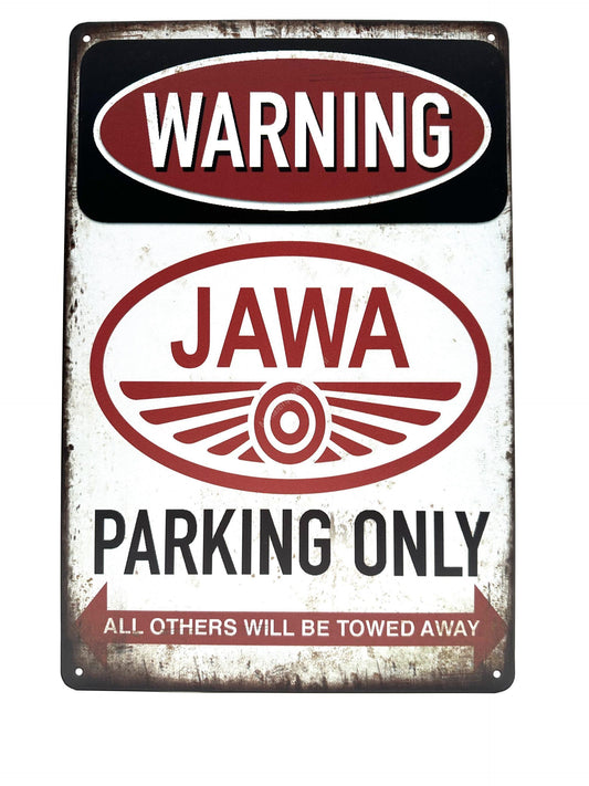 Wandschild aus Metall – Warnung: JAWA Parking only