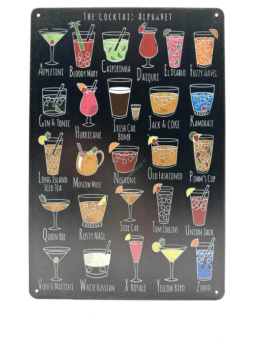 Metal Wall Sign - The Cocktail Alphabet