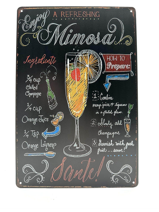 Metalen Wandbord - Krijtbord - Cocktail - Mimosa