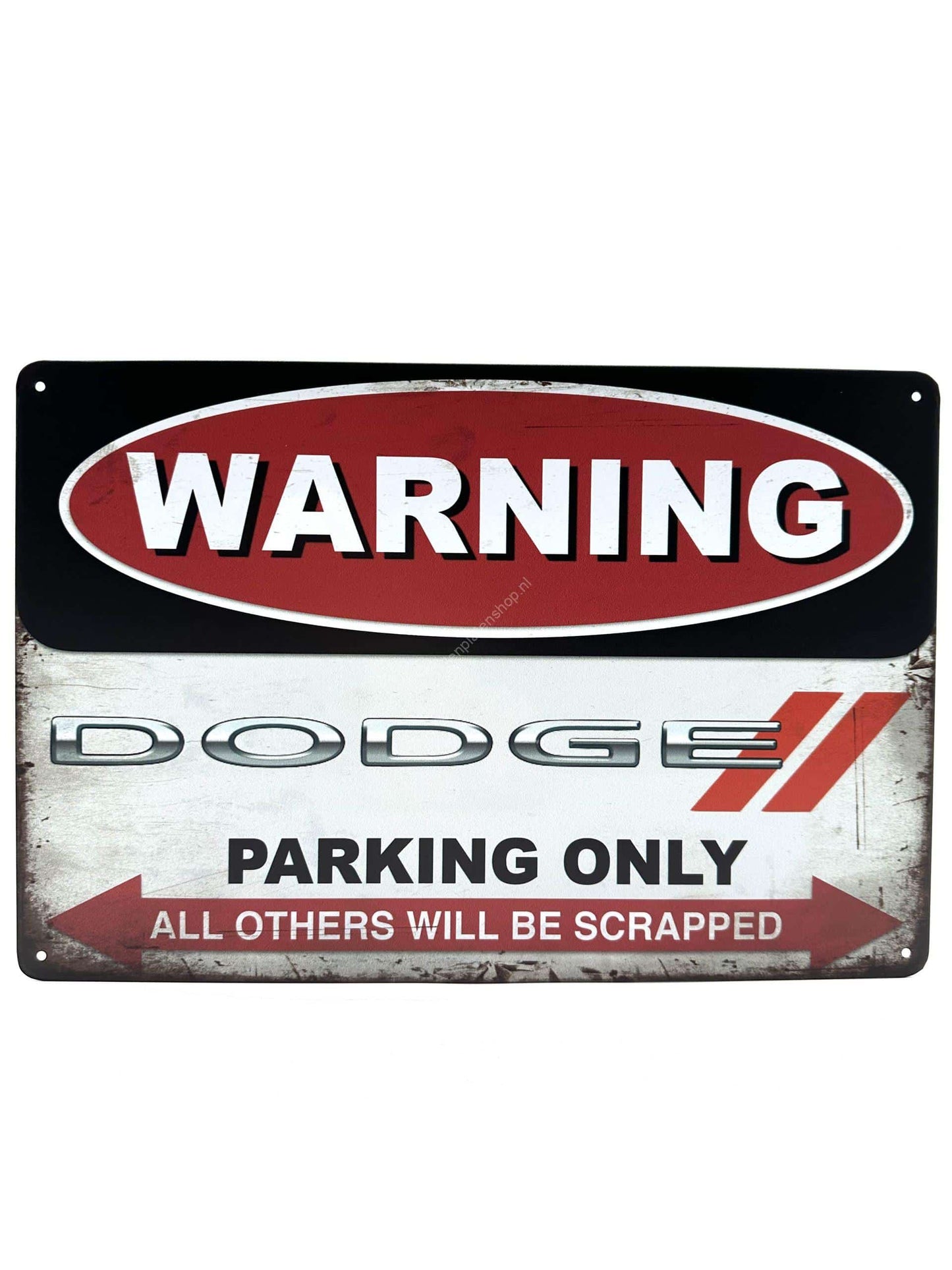 Wandschild aus Metall – Warning Dodge – Parking Only