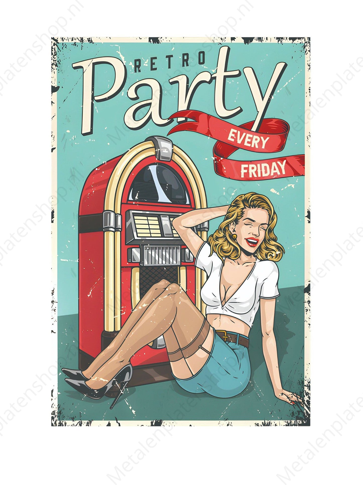 Metalen Wandbord - Retro Party - Every Friday - Jukebox