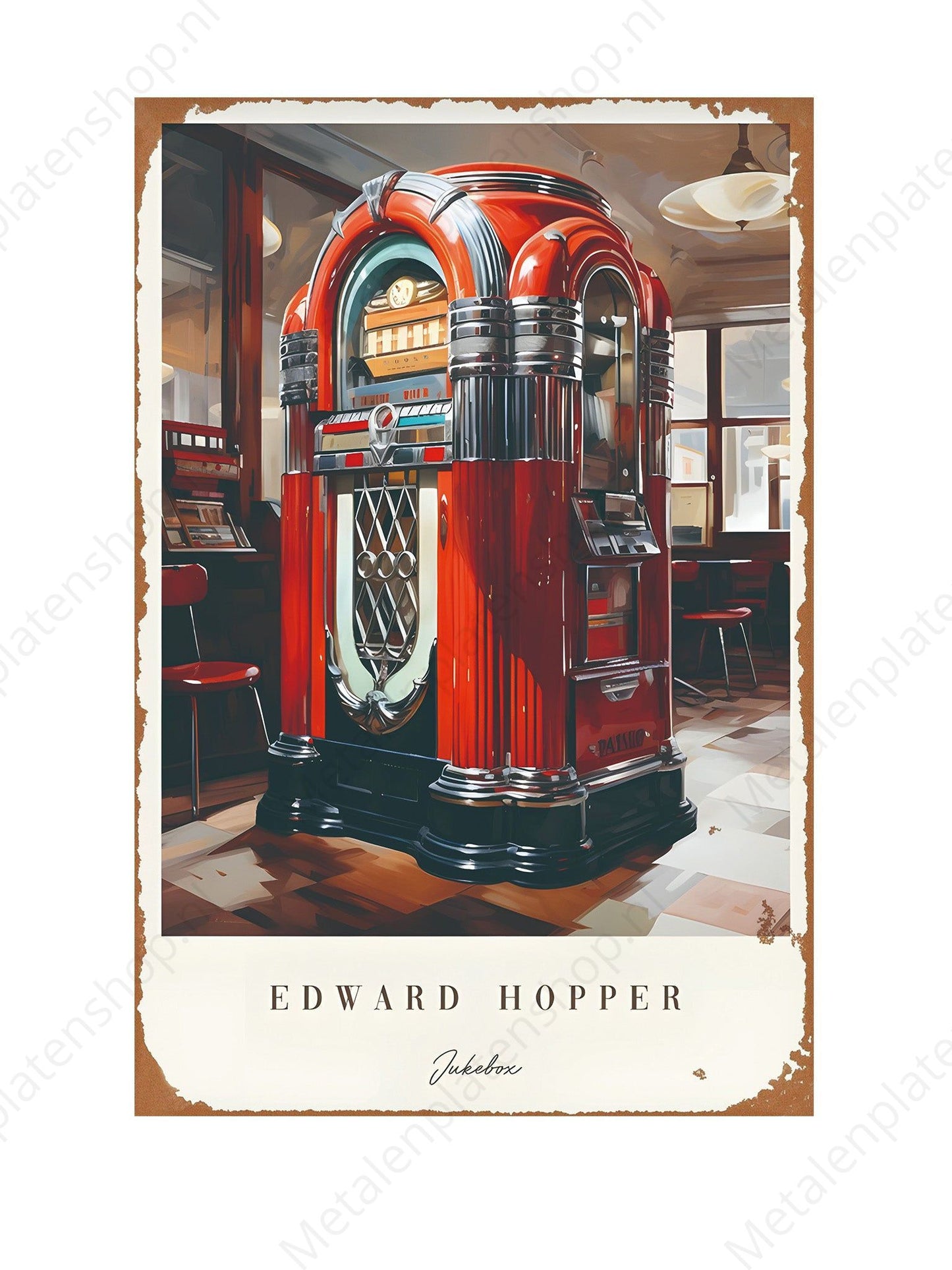 Metalen Wandbord - Edward Hopper - Jukebox