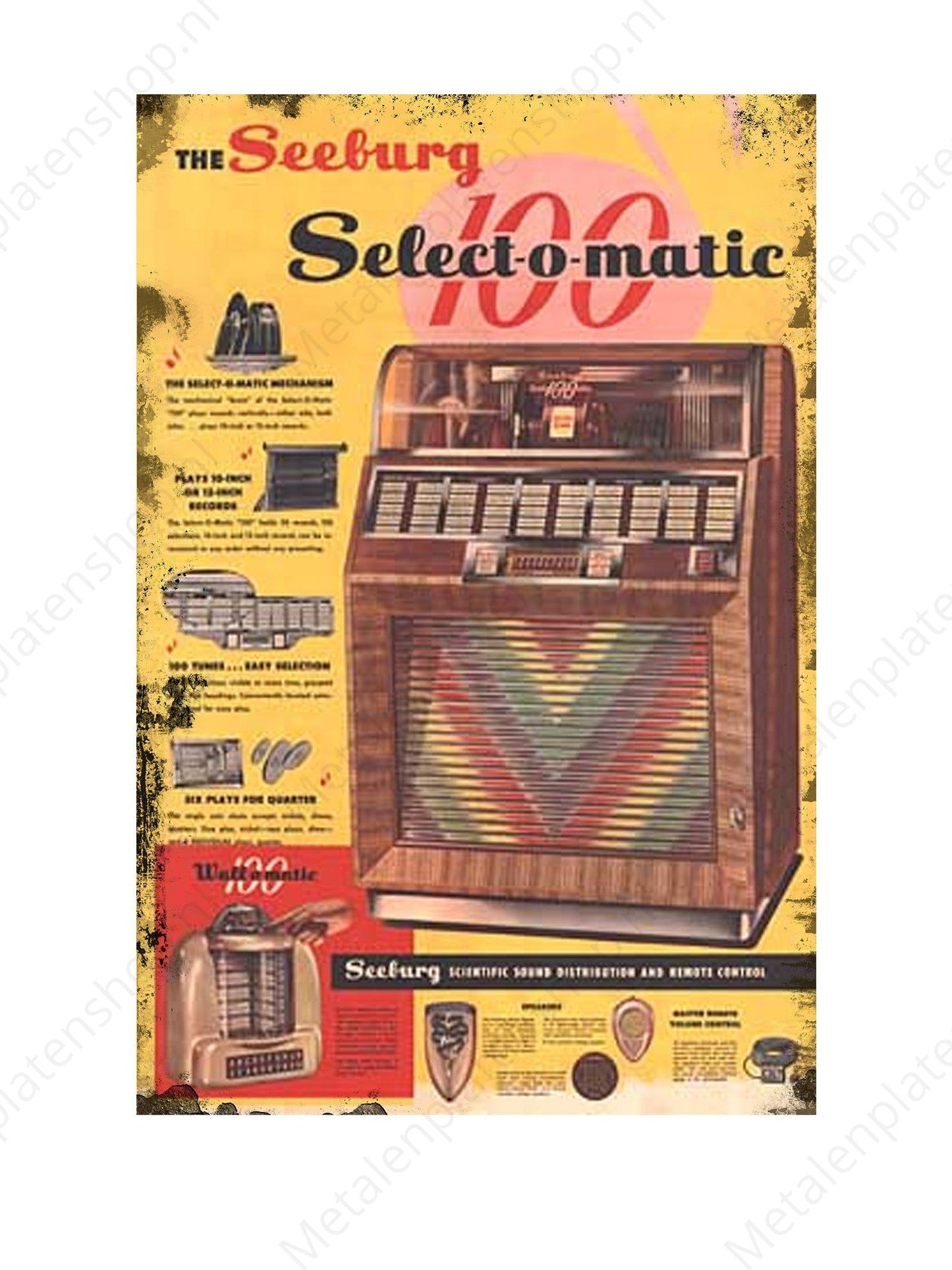 Metalen Wandbord - Seeburg 100 select-o-matic - Jukebox