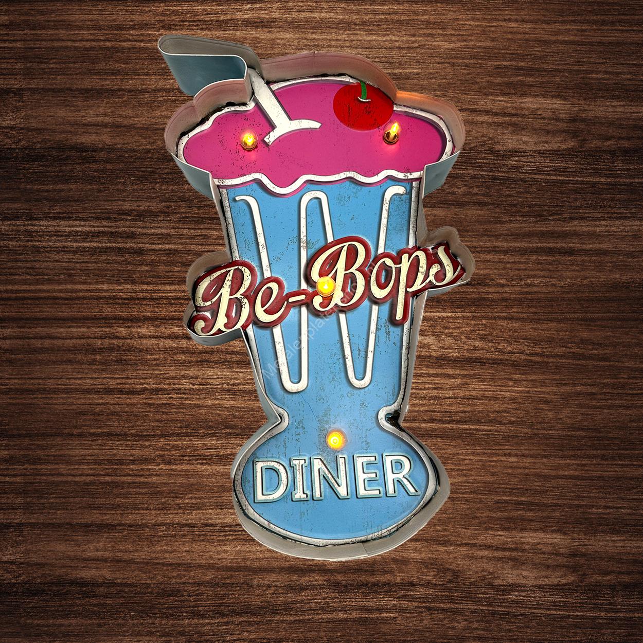 Metal Light Sign - Be-Bops Diner - LED lighting