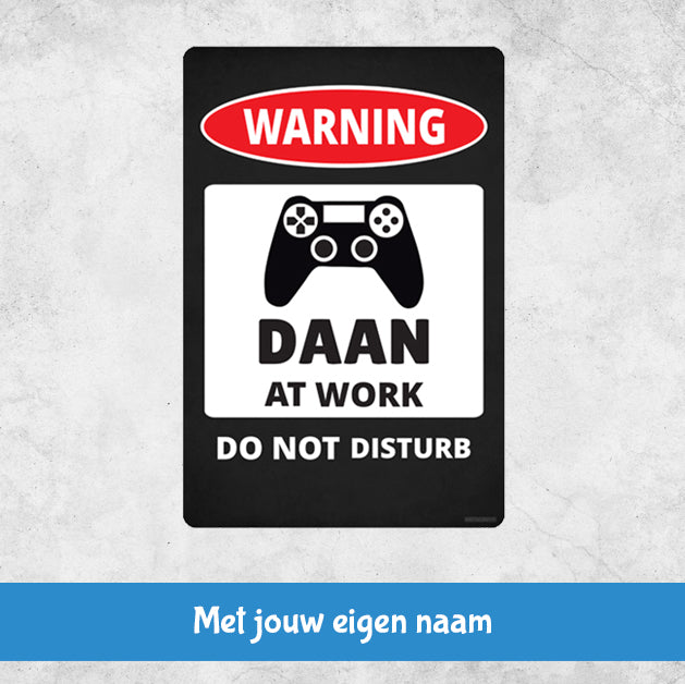 Metalen Wandbord - Gamer at Work - Eigen Naam - 30x20cm