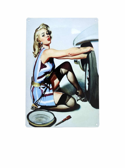 Metal Wall Sign - Garage Woman - Advertising Sign