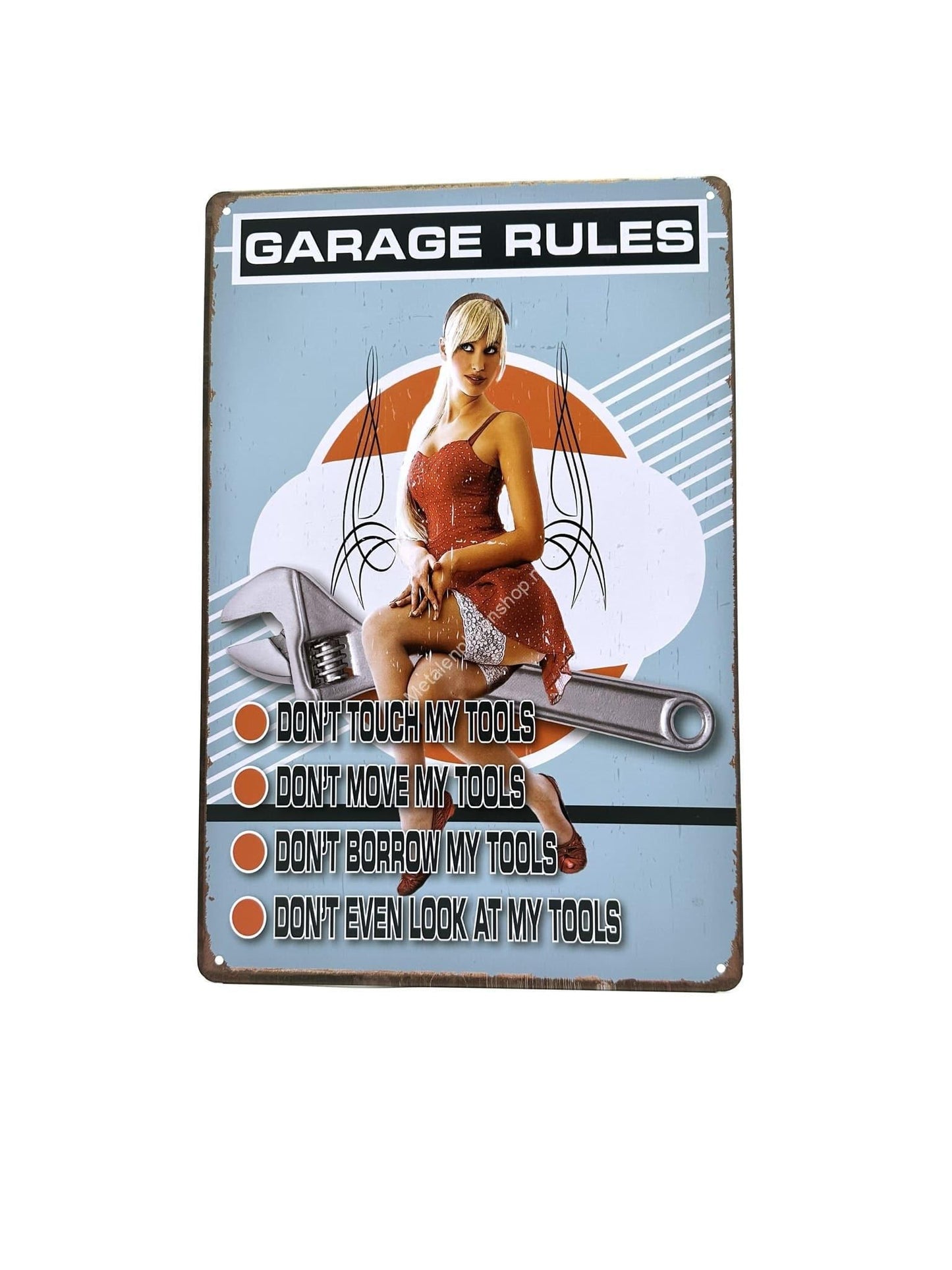 Metalen Wandbord - Garage rules - Reclamebord