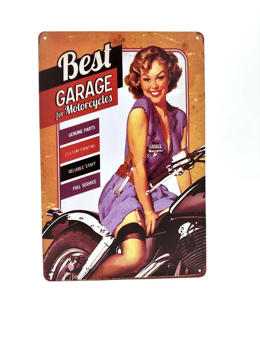 Metalen Wandbord - Best Garage For Motorcycles - Motor - Reclamebord