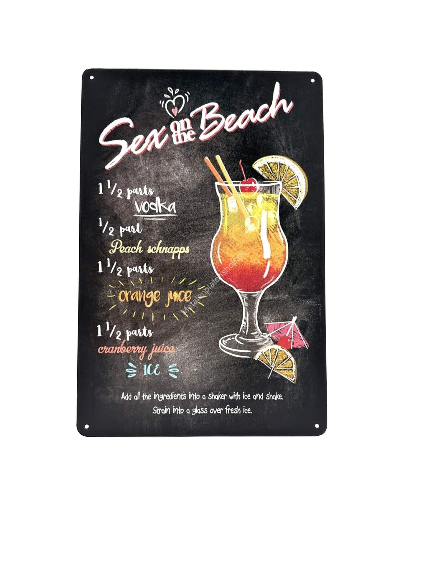 Wandschild aus Metall – Sex on the Beach Cocktail – Werbeschild