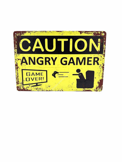 Metalen Wandbord - Caution Angry Gamer - Gamen