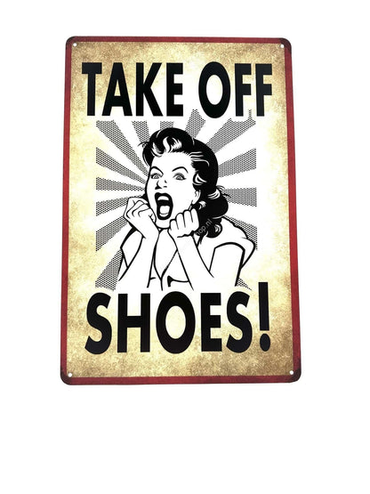 Metalen Wandbord - Take off Shoes! - Schoenen uit!