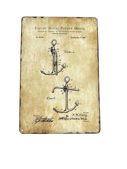 Metalen Wandbord - US Patent Ship Anchors