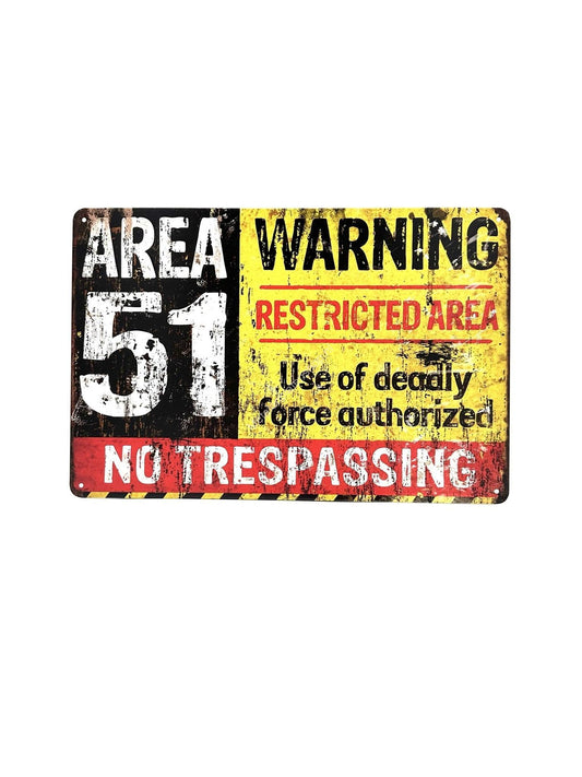 Wandschild aus Metall – Area 51 Warning – Achtung