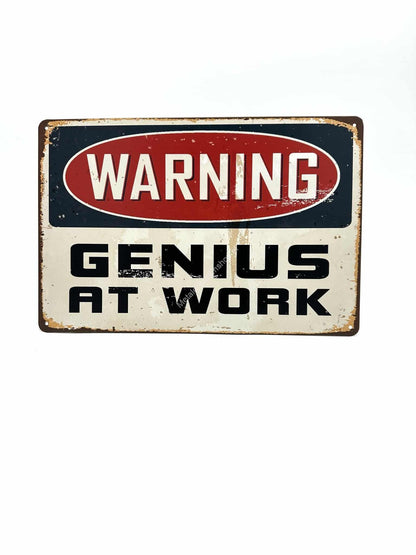 Metalen Wandbord -  Warning - genius at work