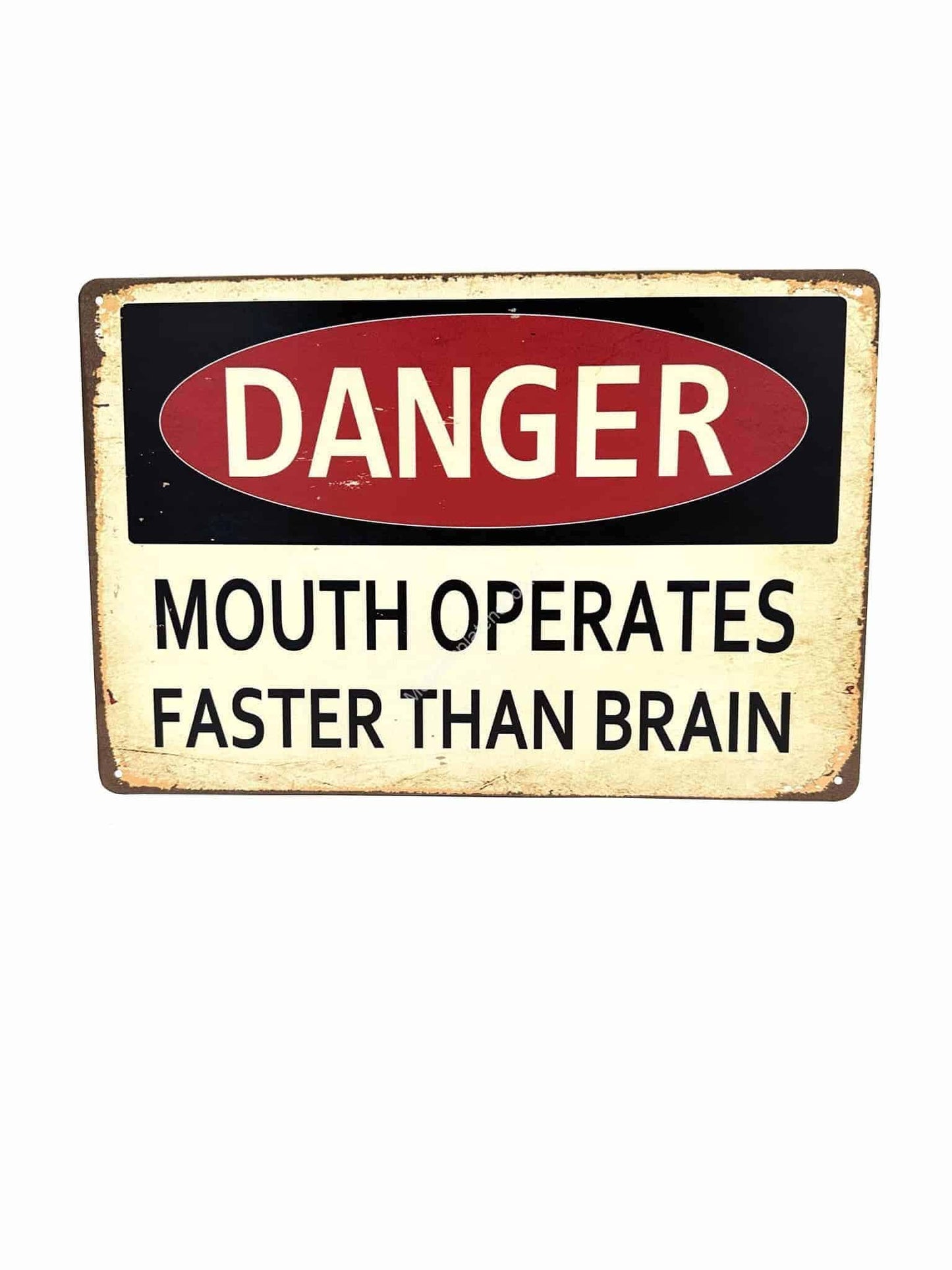 Metalen Wandbord -  Danger - Mouth operates faster than brain