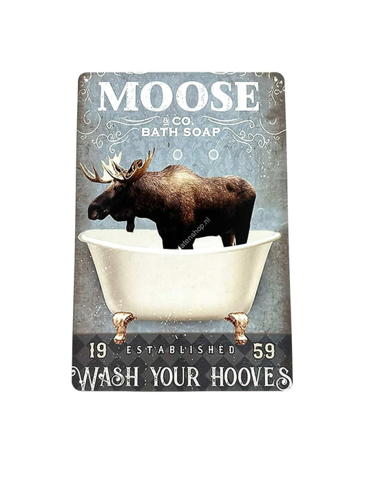 Metalen wandborden - Moose in bad - Reclamebord