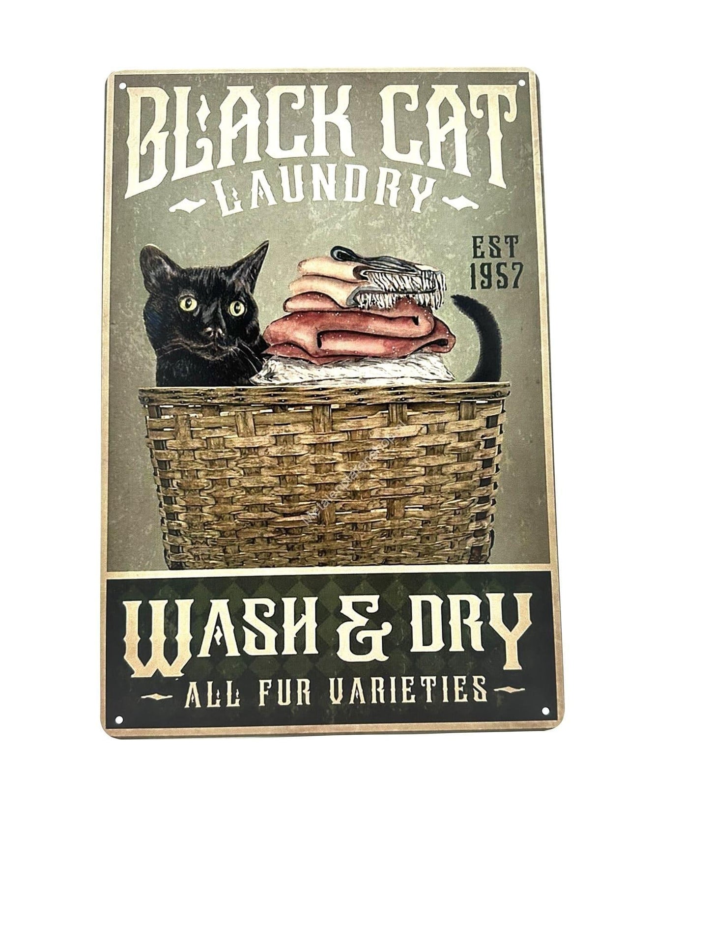 Metal Wall Sign - Black Cat Laundry - Cat