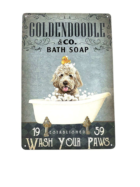 Metal Wall Sign - Golden Doodle in Bath