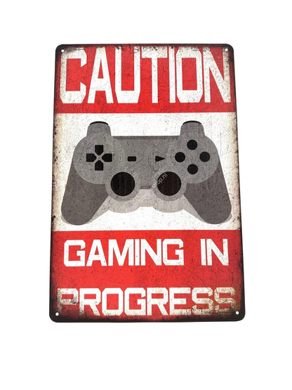 Metalen Wandbord - Caution Gaming in Progress