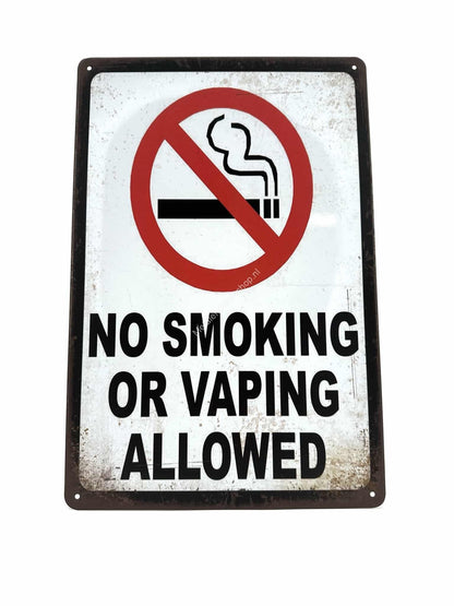 Metal Wall Sign - No Smoking or Vaping Allowed - No smoking