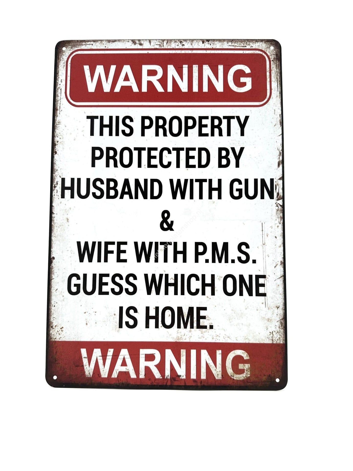 Metal Wall Sign - Warning This Property Is Protected By Husband