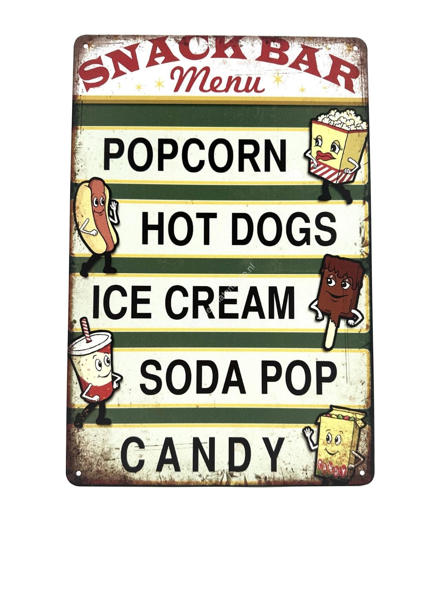 Metal Wall Sign - Snack Bar Menu - Popcorn Hot Dogs Icecream