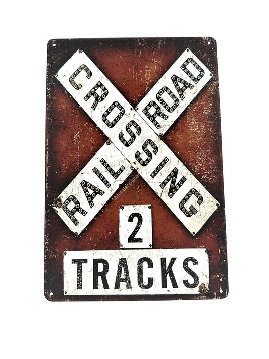 Metalen Wandbord - Crossing 2 Railroad Tracks - Trein