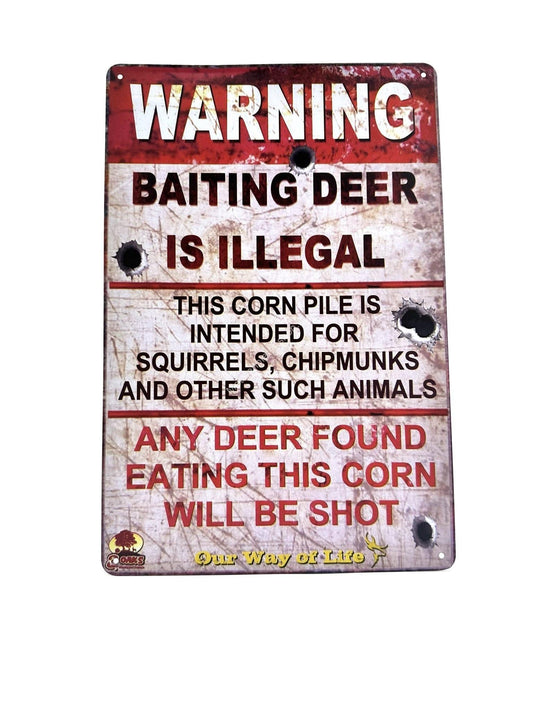 Metalen Wandbord - Warning Baiting Deer is Illegal - Waarschuwing