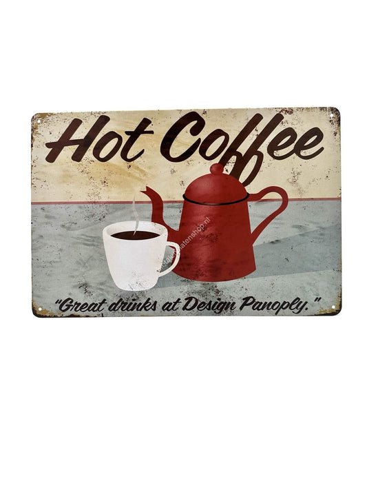 Metalen Wandbord - Hot Coffee - koffie