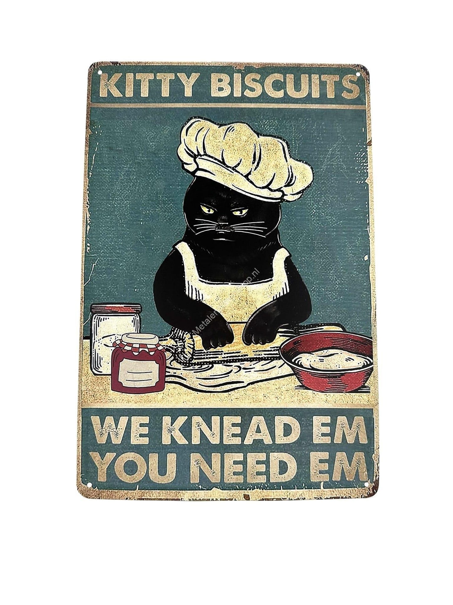 Metallwandschild - Kitty Biscuits - Katze