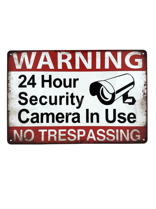 Metalen Wandbord - Warning 24 Hours Surveillance