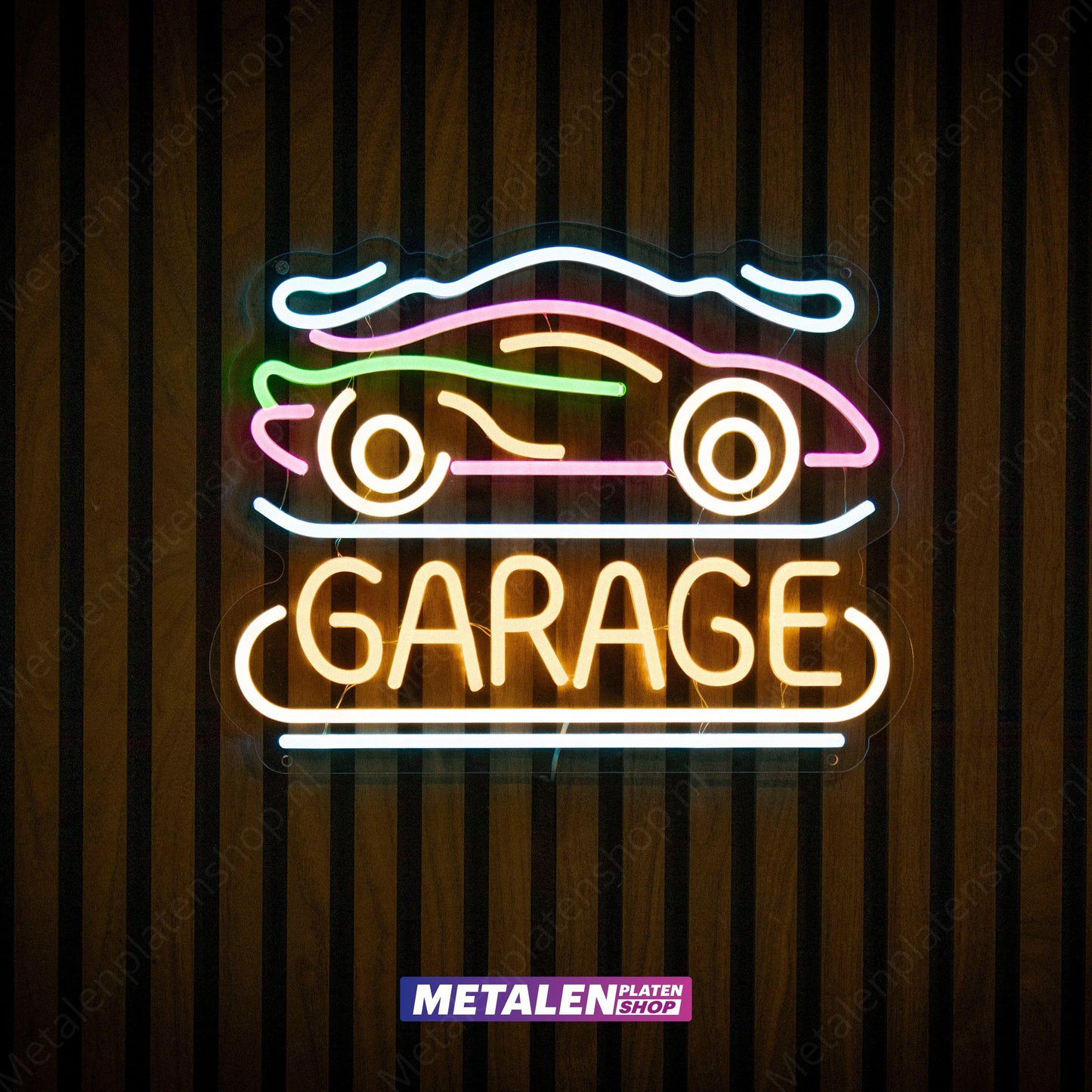 Garage met Auto - Neonbord - LED