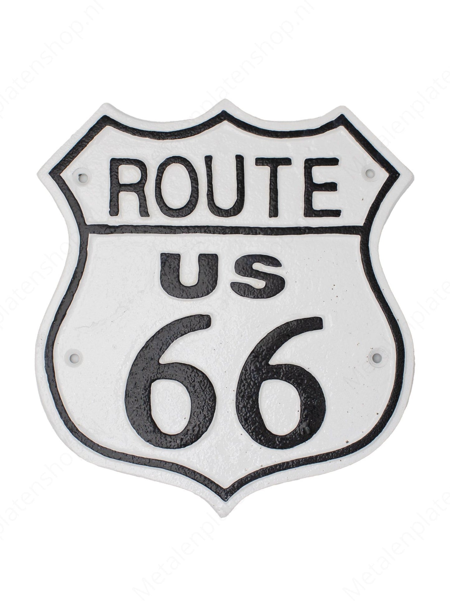 Route 66 - Wit - Bord van Gietijzer - 25x23cm